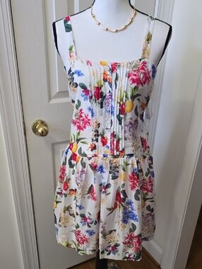 TAYLOR BRAND WOMEN'S WHITE SHORT FLORAL FRUIT SUMMER SUNDRESS SIZE 10